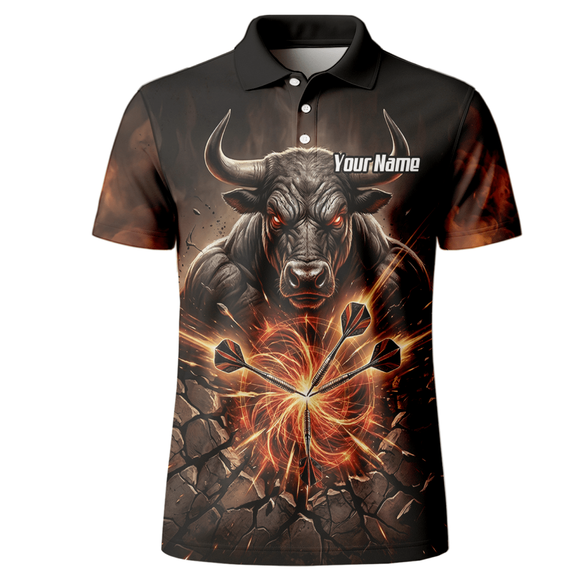 Dart Trikot Herren – Motiv Wütender Stier & Flammen – Personalisierbar Y4522 - Outfitsuche
