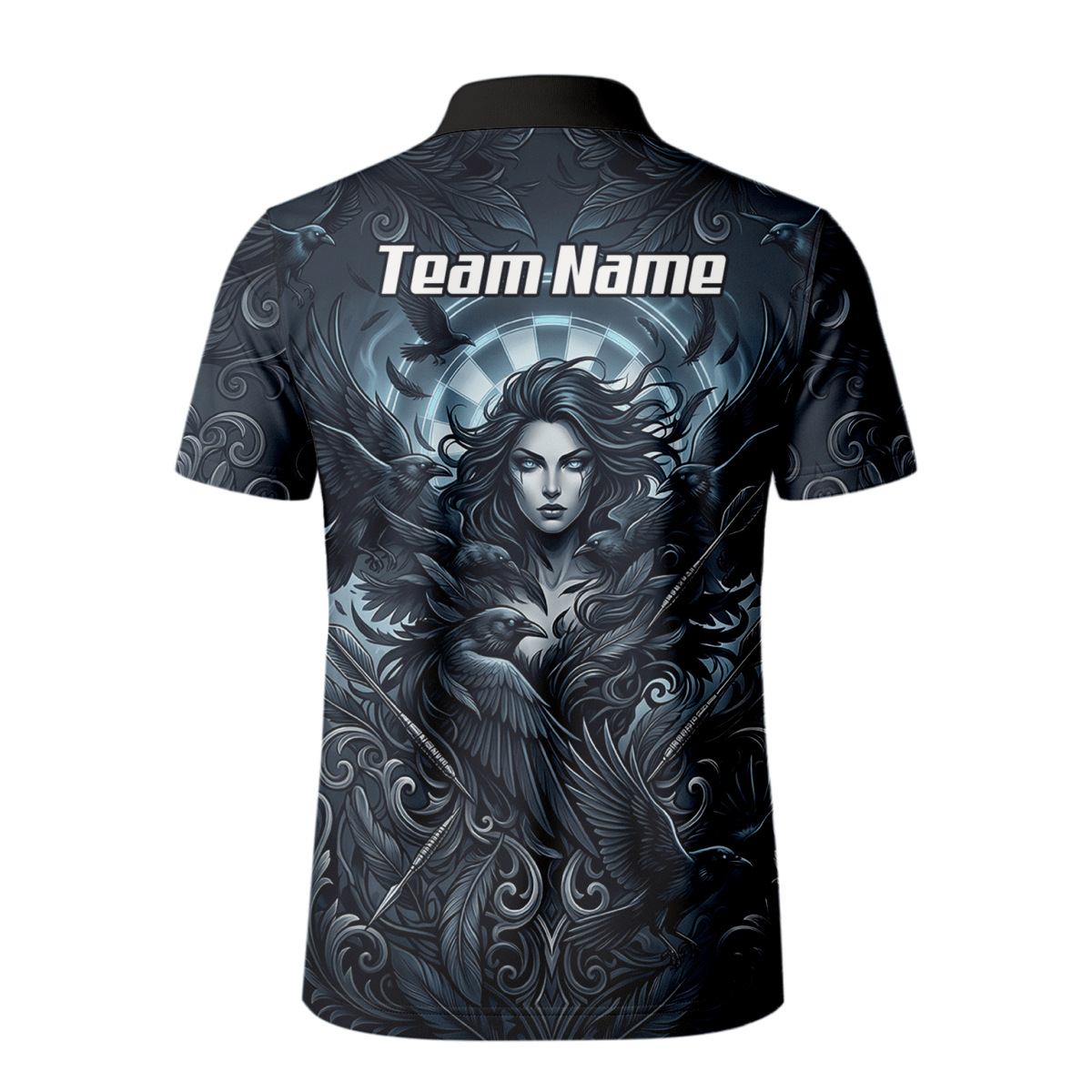Dart Trikot Herren – Mystische Göttin & Raben Design Blau Schwarz E5253 - Outfitsuche