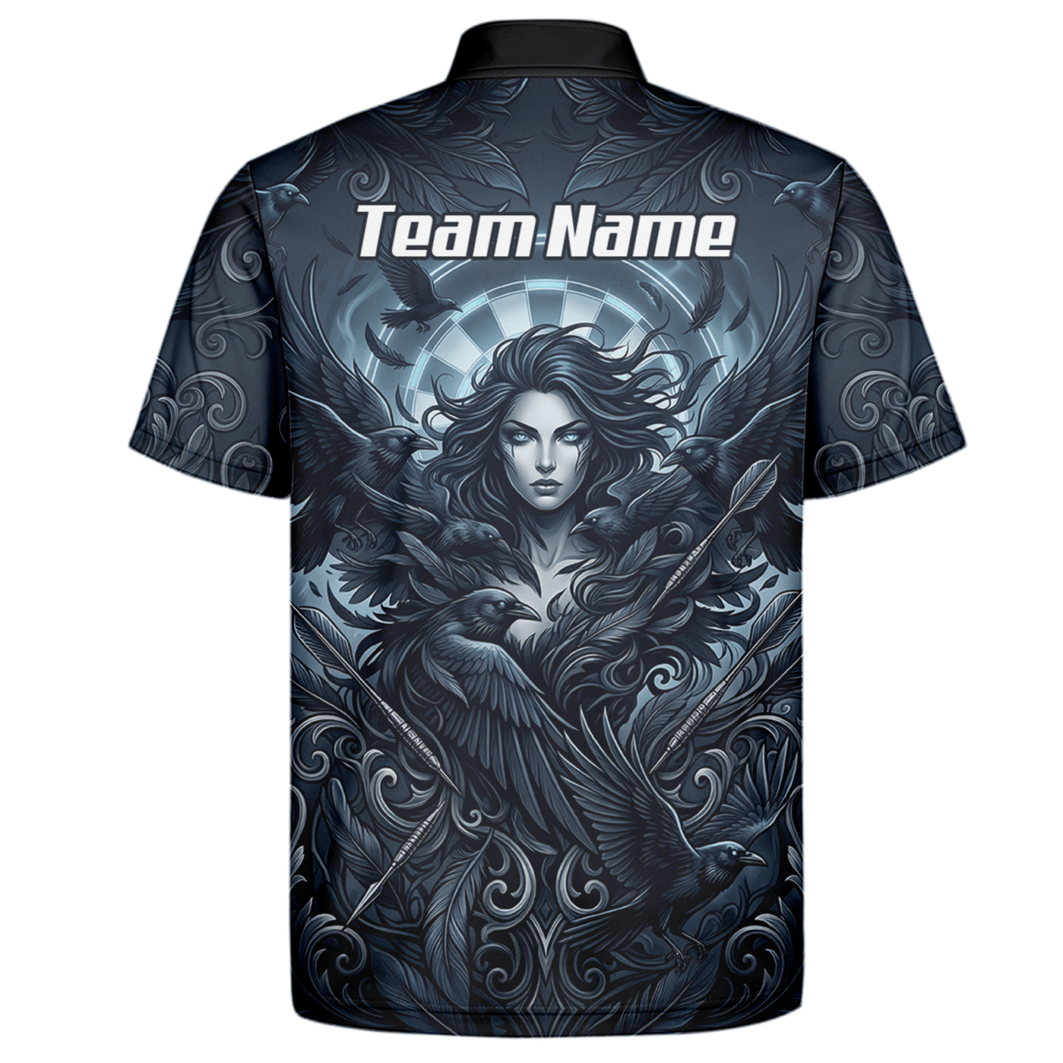 Dart Trikot Herren – Mystische Göttin & Raben Design Blau Schwarz E5253 - Outfitsuche