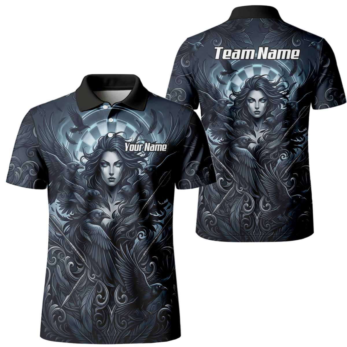 Dart Trikot Herren – Mystische Göttin & Raben Design Blau Schwarz E5253 - Outfitsuche
