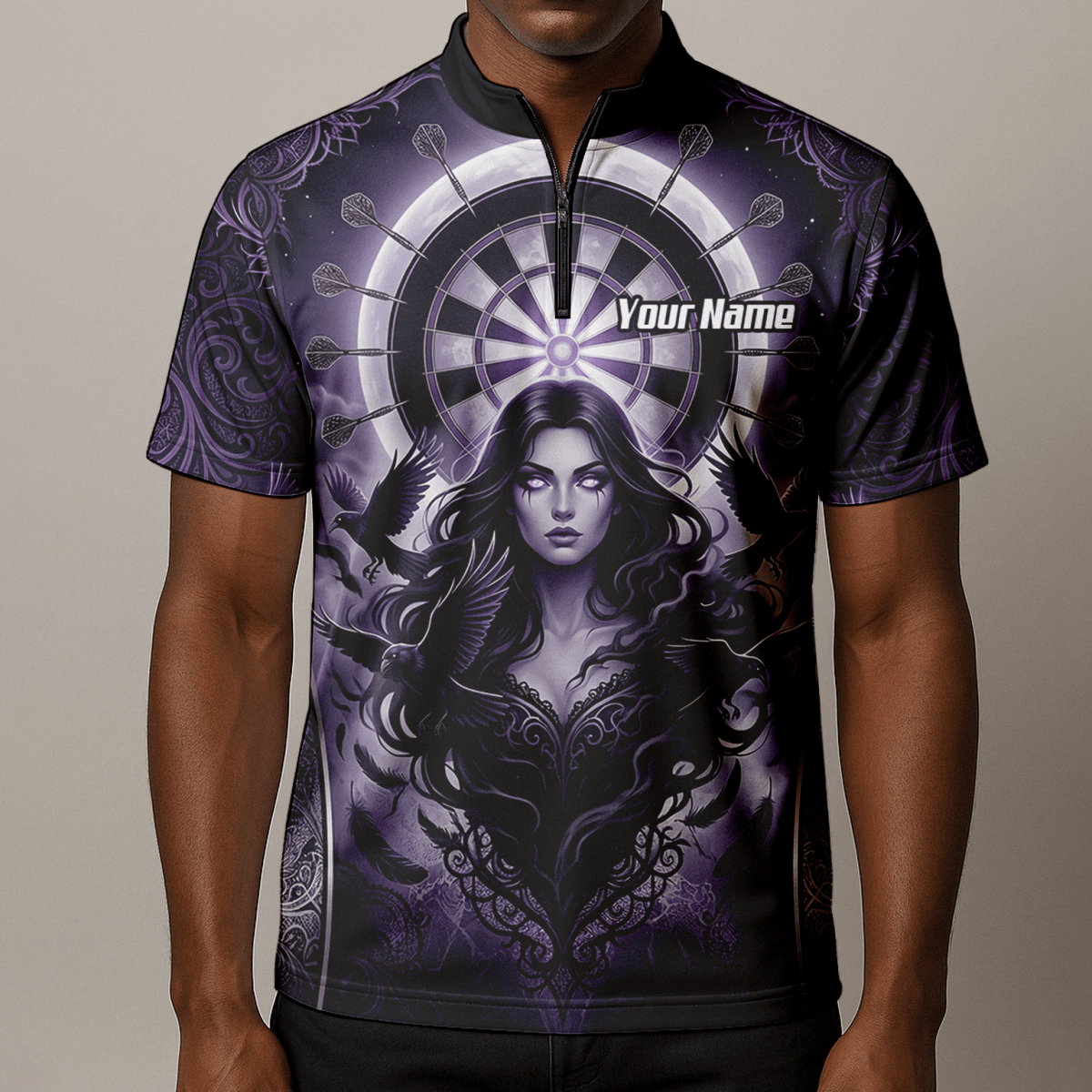 Dart Trikot Herren – Mystische Magierin & Raben Design Violett T5505 - Outfitsuche