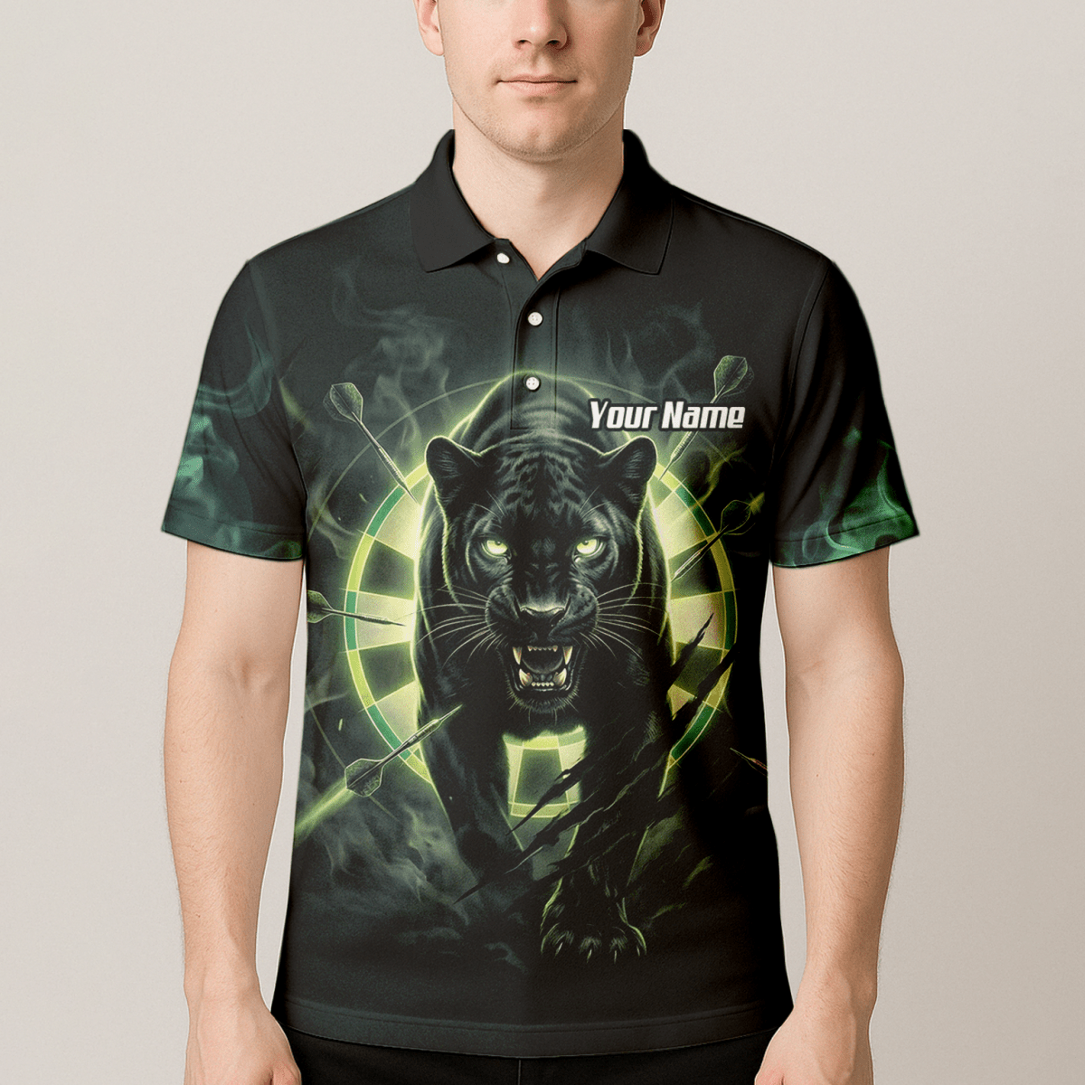 Dart Trikot Herren – Panther Motiv Schwarz - Grün Personalisiert F5579 - Outfitsuche