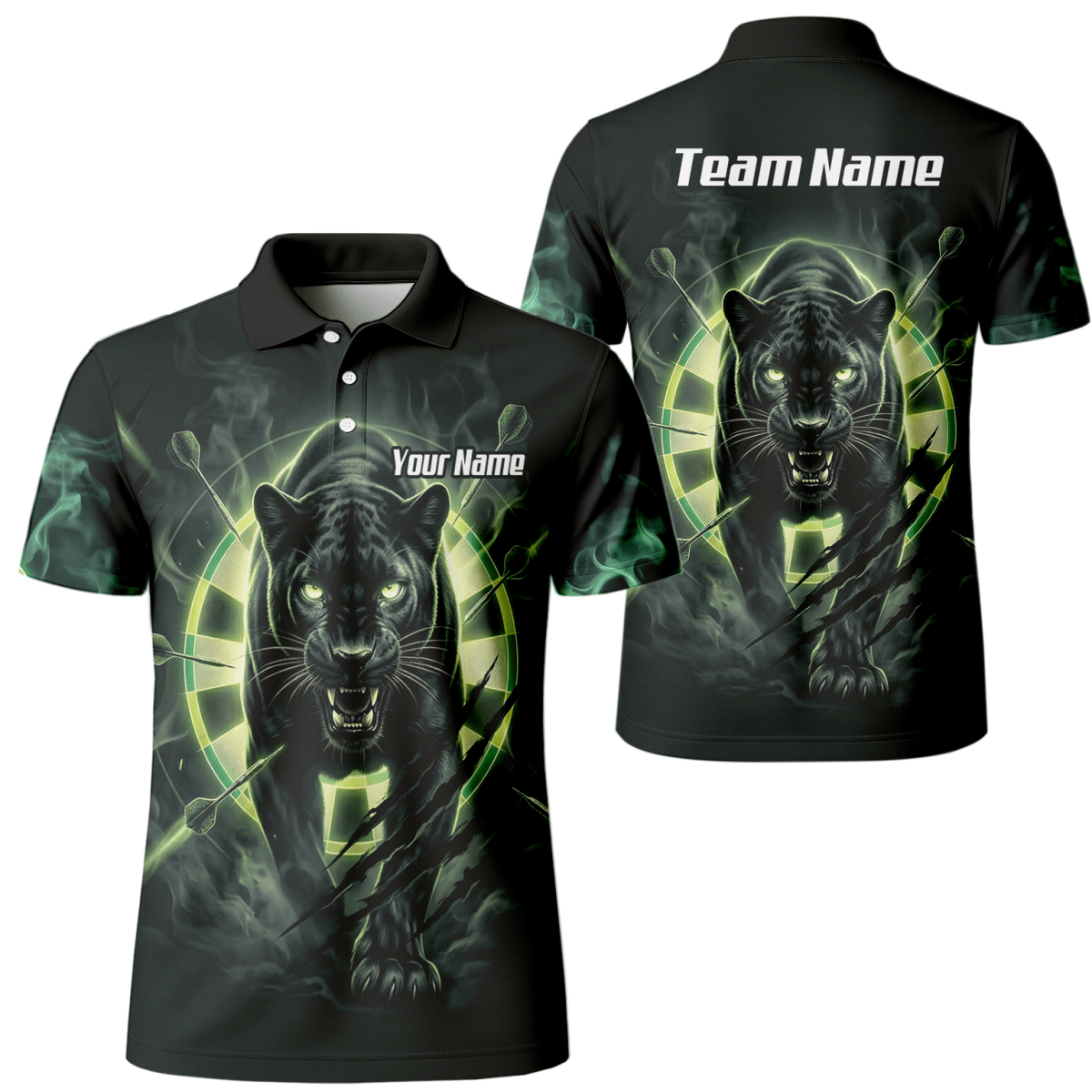 Dart Trikot Herren – Panther Motiv Schwarz - Grün Personalisiert F5579 - Outfitsuche