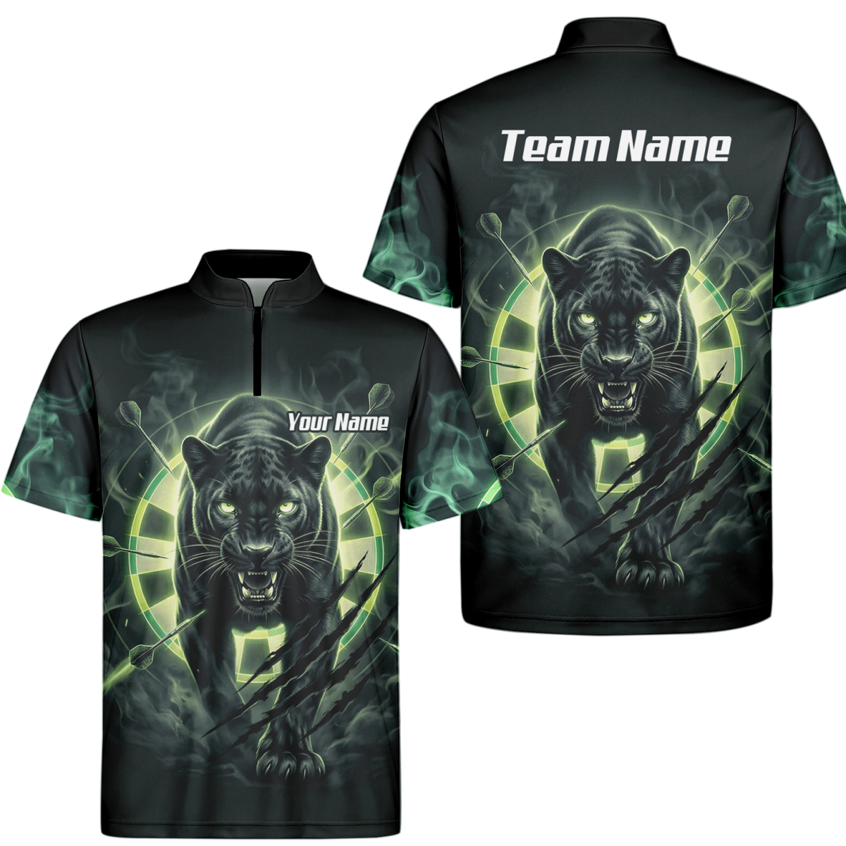 Dart Trikot Herren – Panther Motiv Schwarz - Grün Personalisiert F5579 - Outfitsuche