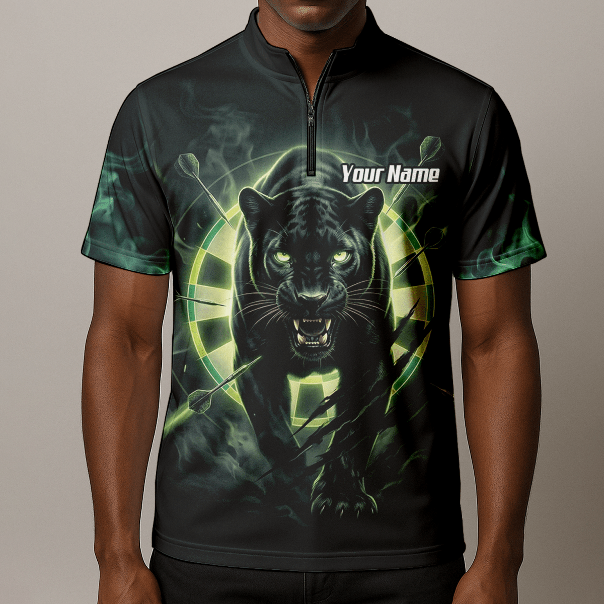 Dart Trikot Herren – Panther Motiv Schwarz - Grün Personalisiert F5579 - Outfitsuche