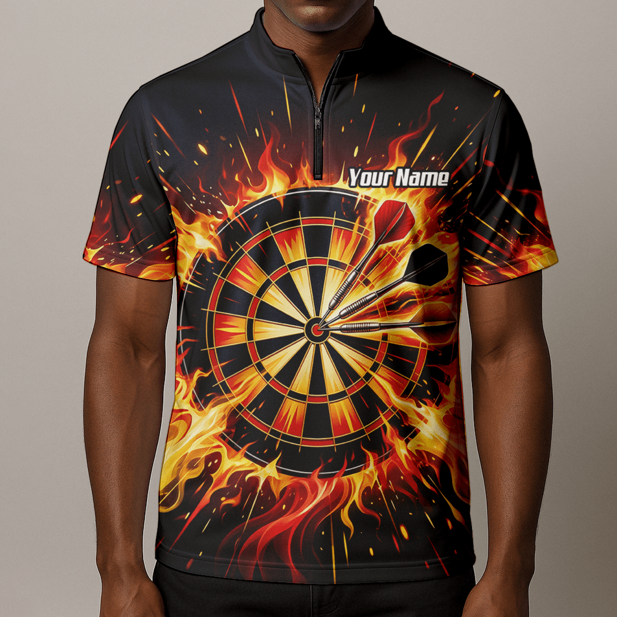 Dart Trikot Herren Personalisierbar – Brennende Dartscheibe Schwarz M1671 - Outfitsuche