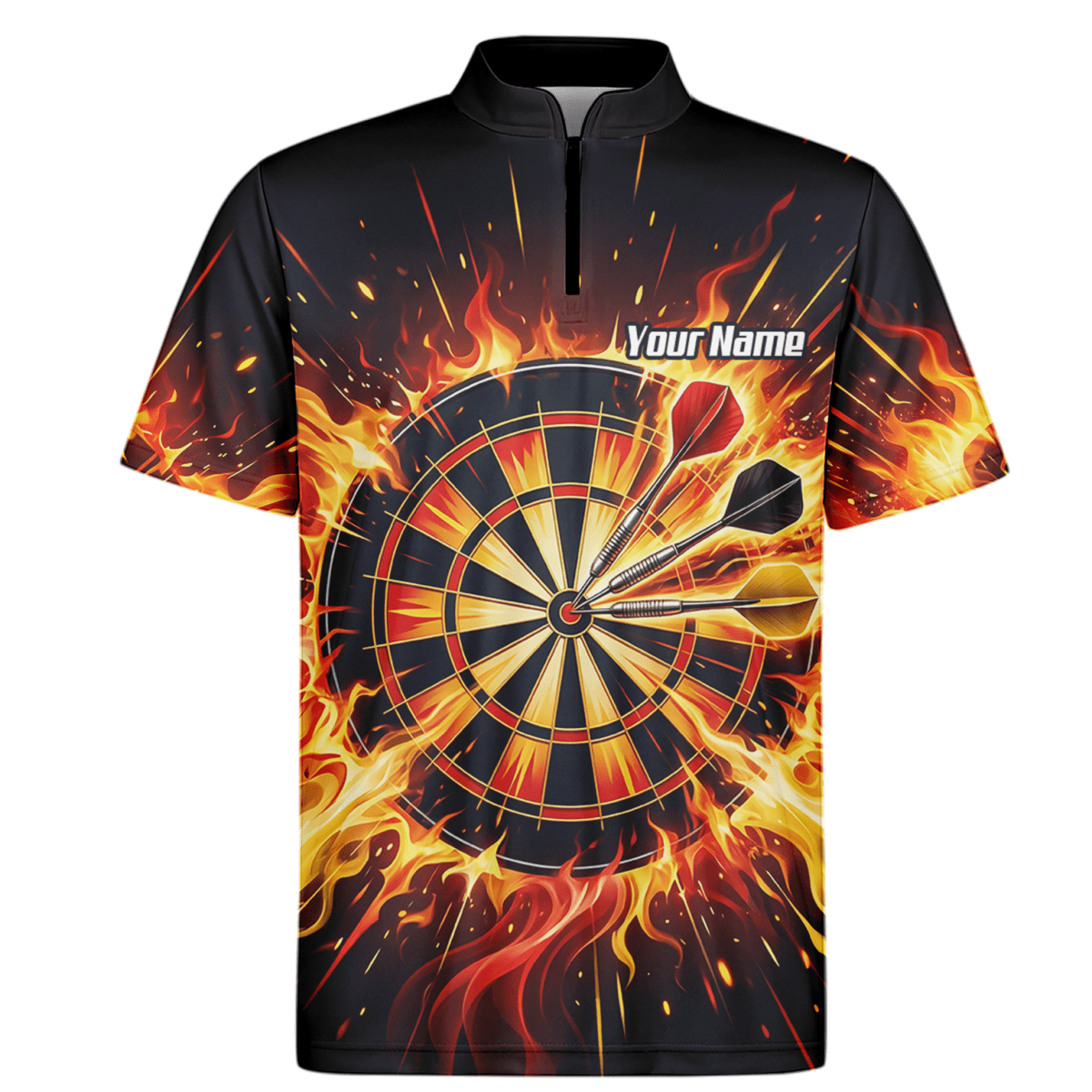 Dart Trikot Herren Personalisierbar – Brennende Dartscheibe Schwarz M1671 - Outfitsuche