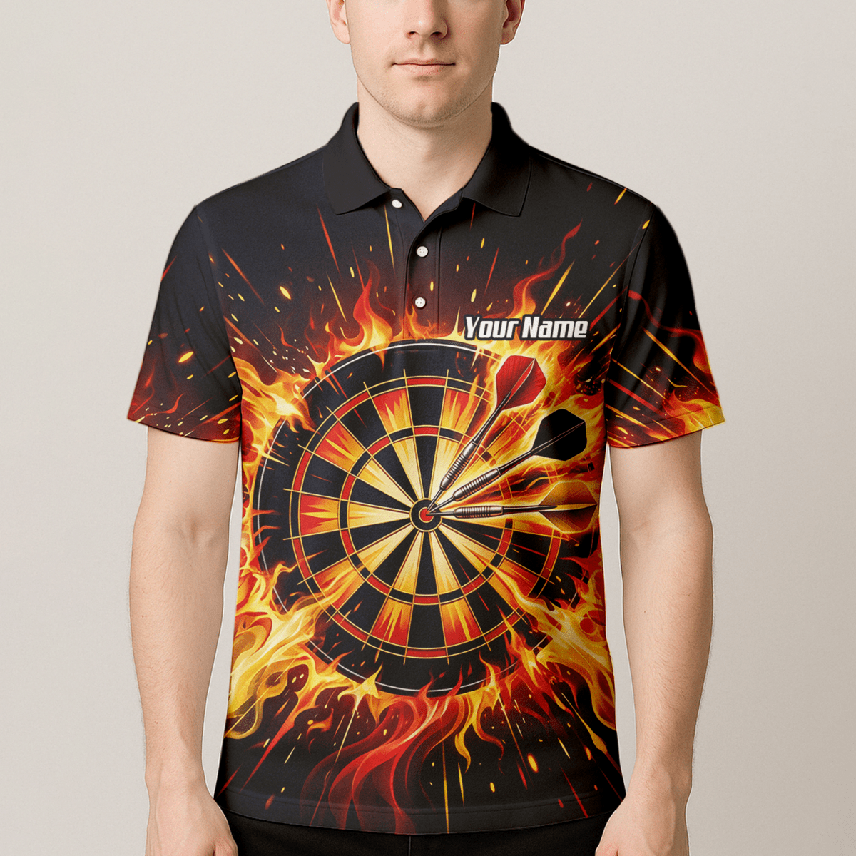 Dart Trikot Herren Personalisierbar – Brennende Dartscheibe Schwarz M1671 - Outfitsuche