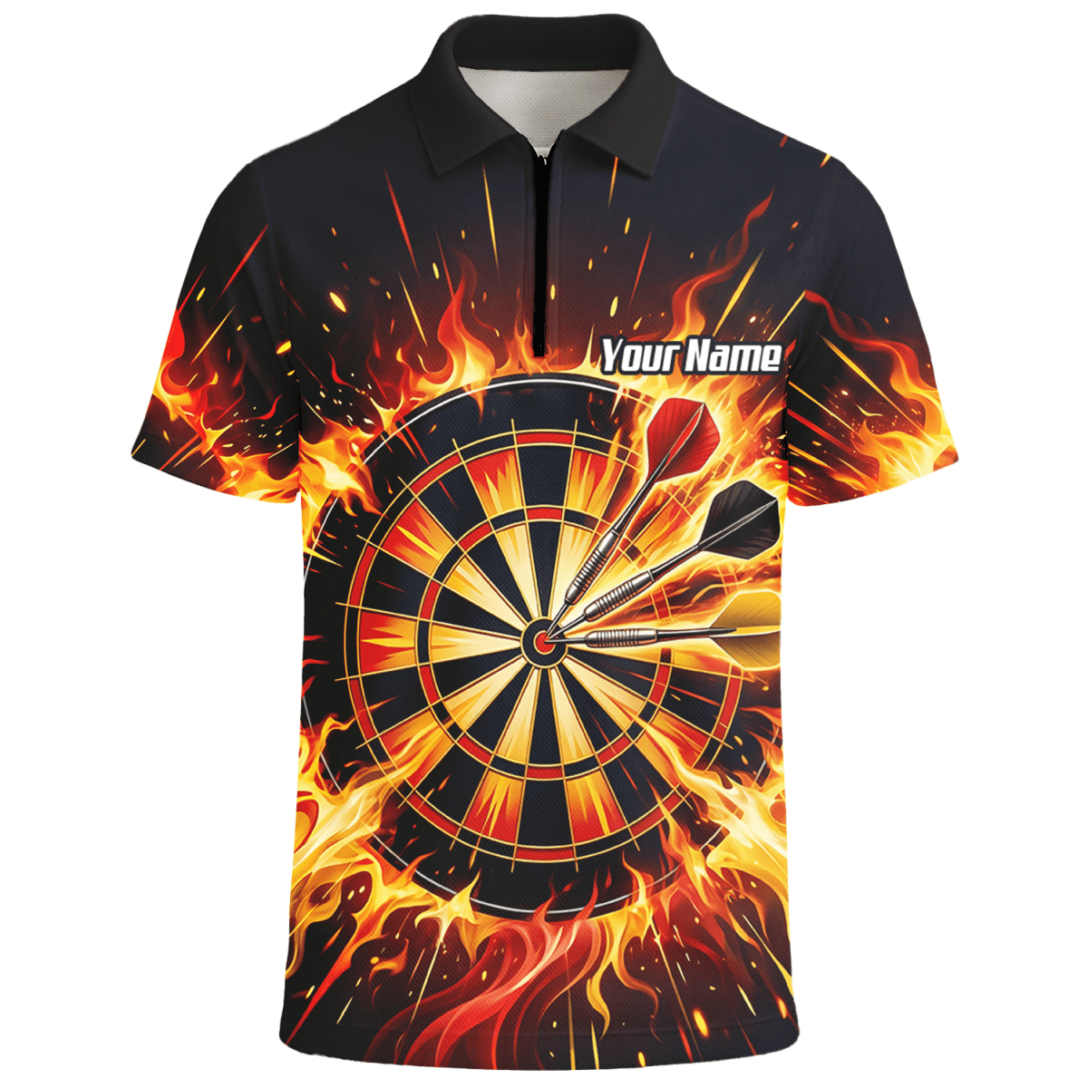 Dart Trikot Herren Personalisierbar – Brennende Dartscheibe Schwarz M1671 - Outfitsuche