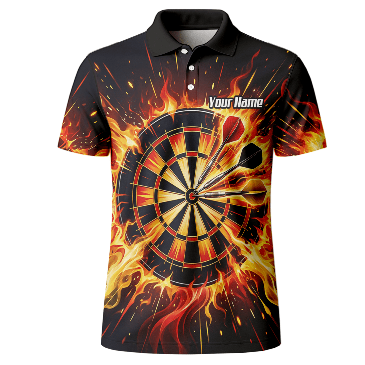 Dart Trikot Herren Personalisierbar – Brennende Dartscheibe Schwarz M1671 - Outfitsuche