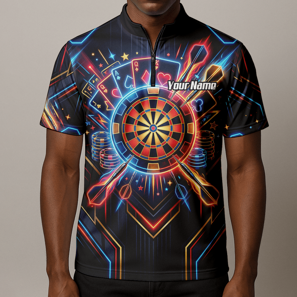 Dart Trikot Herren Personalisierbar – Casino Poker Design Neon I2744 - Outfitsuche