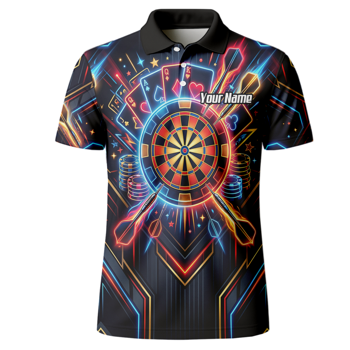 Dart Trikot Herren Personalisierbar – Casino Poker Design Neon I2744 - Outfitsuche