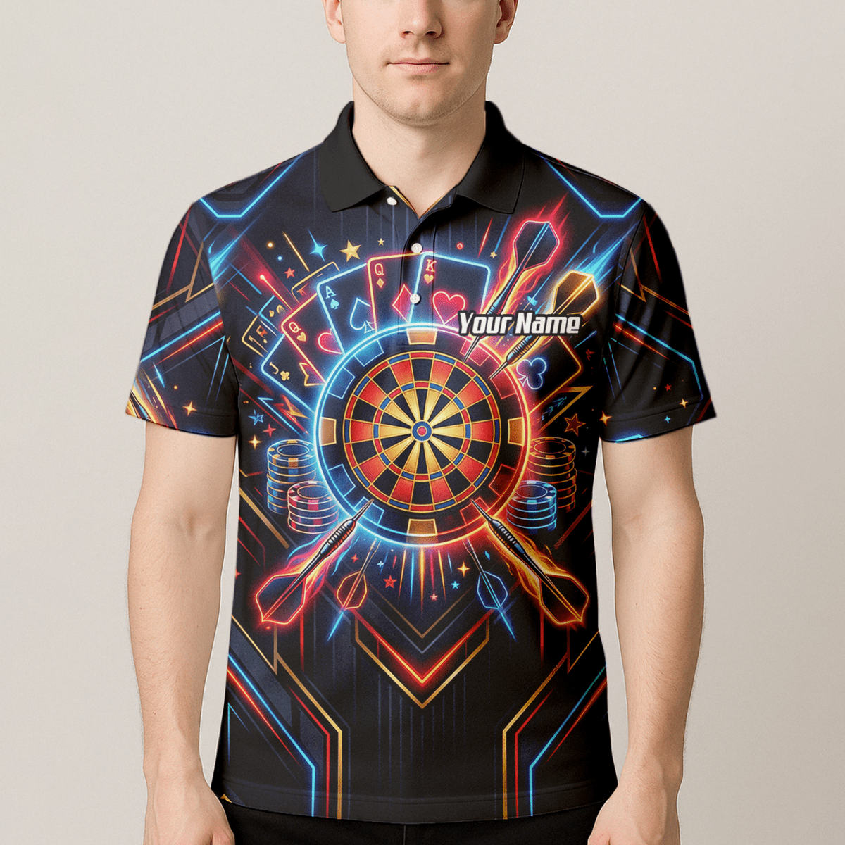 Dart Trikot Herren Personalisierbar – Casino Poker Design Neon I2744 - Outfitsuche