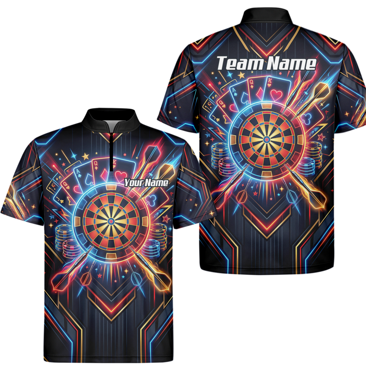 Dart Trikot Herren Personalisierbar – Casino Poker Design Neon I2744 - Outfitsuche