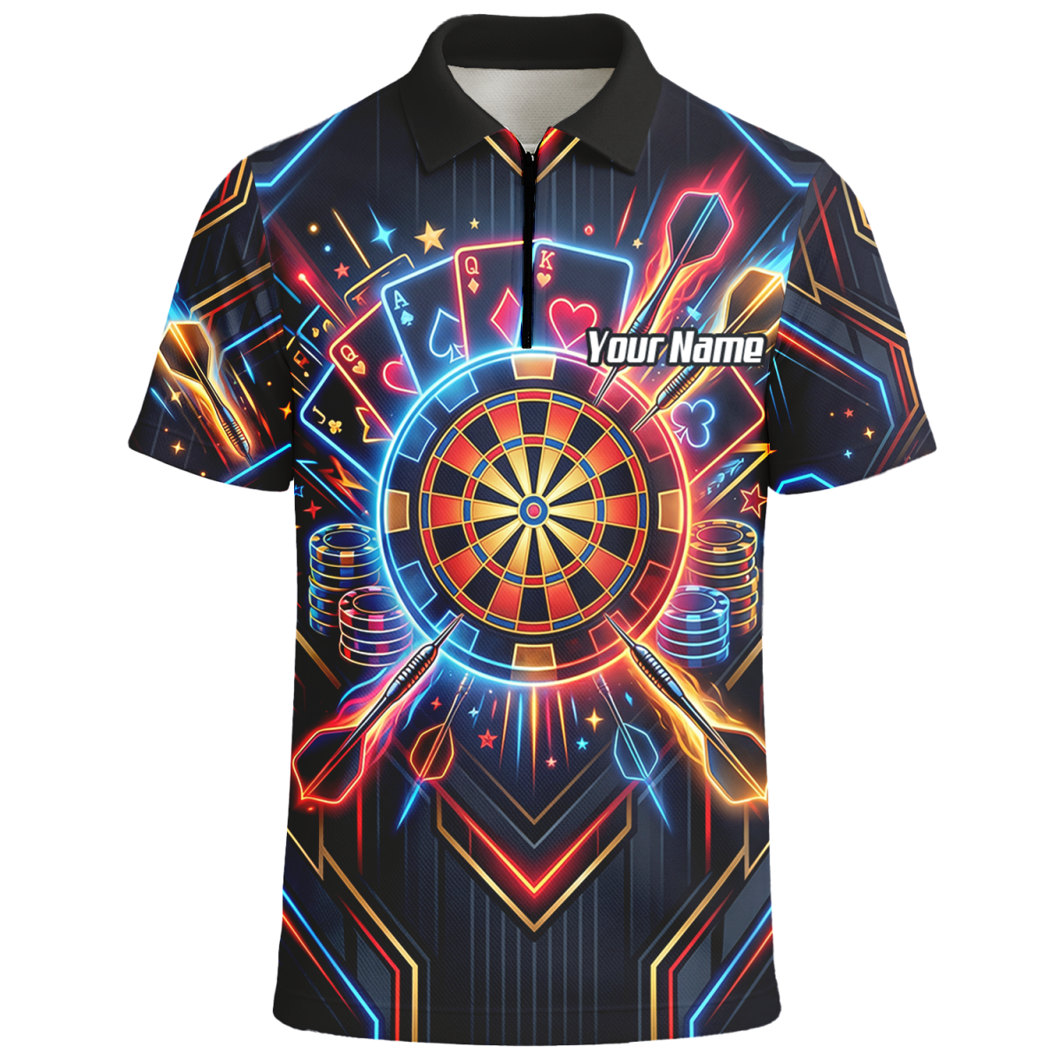 Dart Trikot Herren Personalisierbar – Casino Poker Design Neon I2744 - Outfitsuche