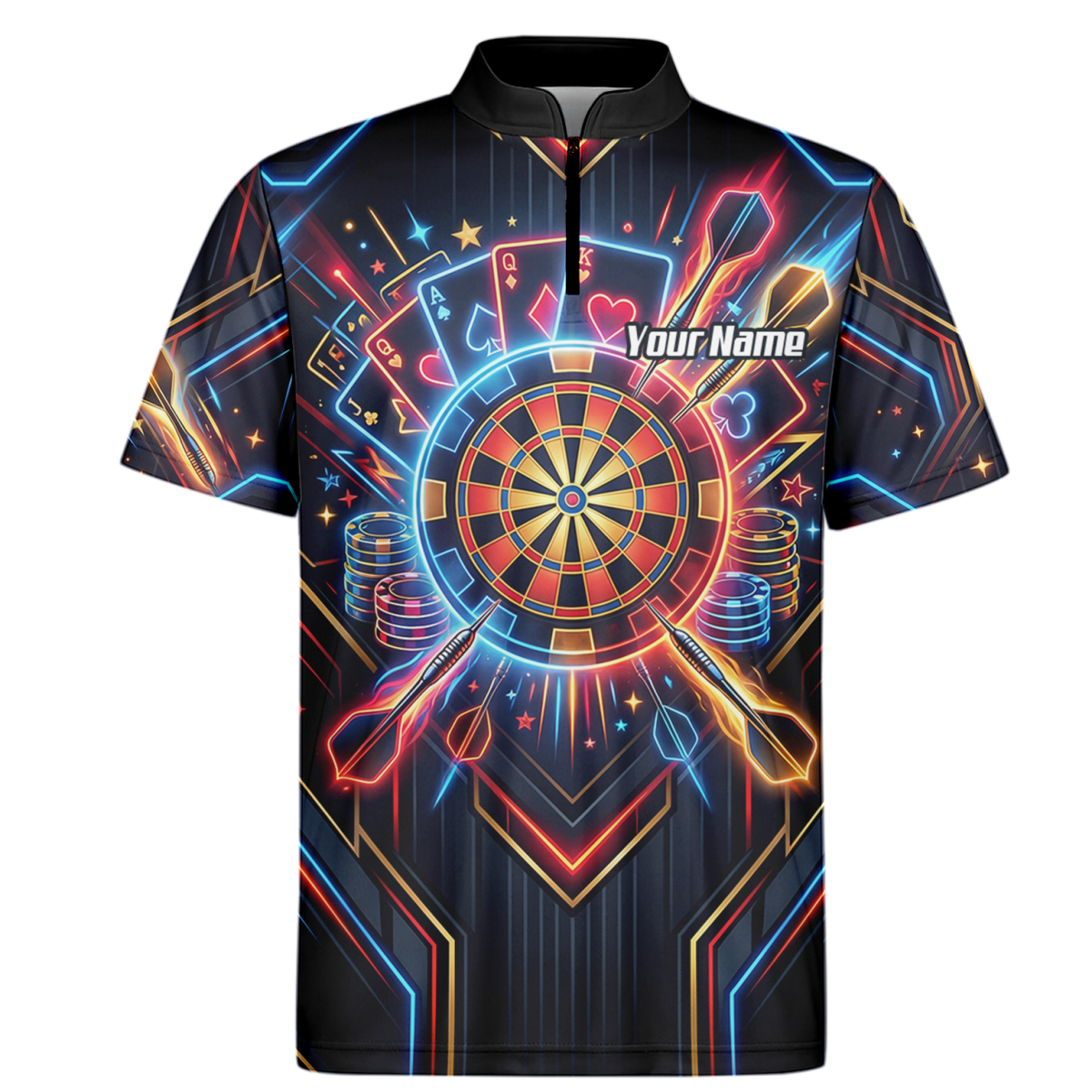 Dart Trikot Herren Personalisierbar – Casino Poker Design Neon I2744 - Outfitsuche