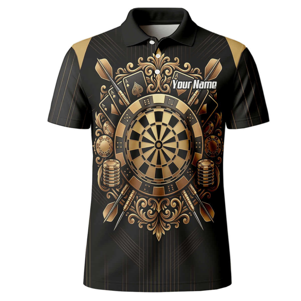 Dart Trikot Herren Personalisierbar – Casino & Poker Design Schwarz Gold D9179 - Outfitsuche