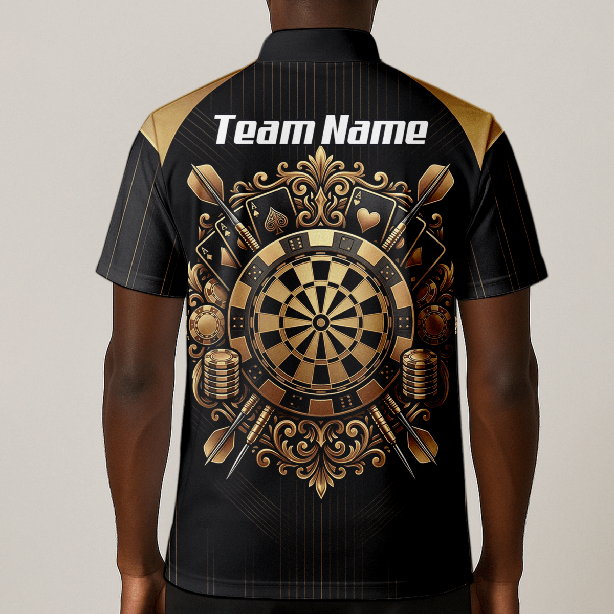 Dart Trikot Herren Personalisierbar – Casino & Poker Design Schwarz Gold D9179 - Outfitsuche