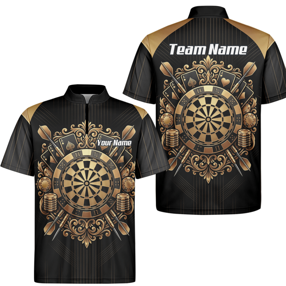 Dart Trikot Herren Personalisierbar – Casino & Poker Design Schwarz Gold D9179 - Outfitsuche