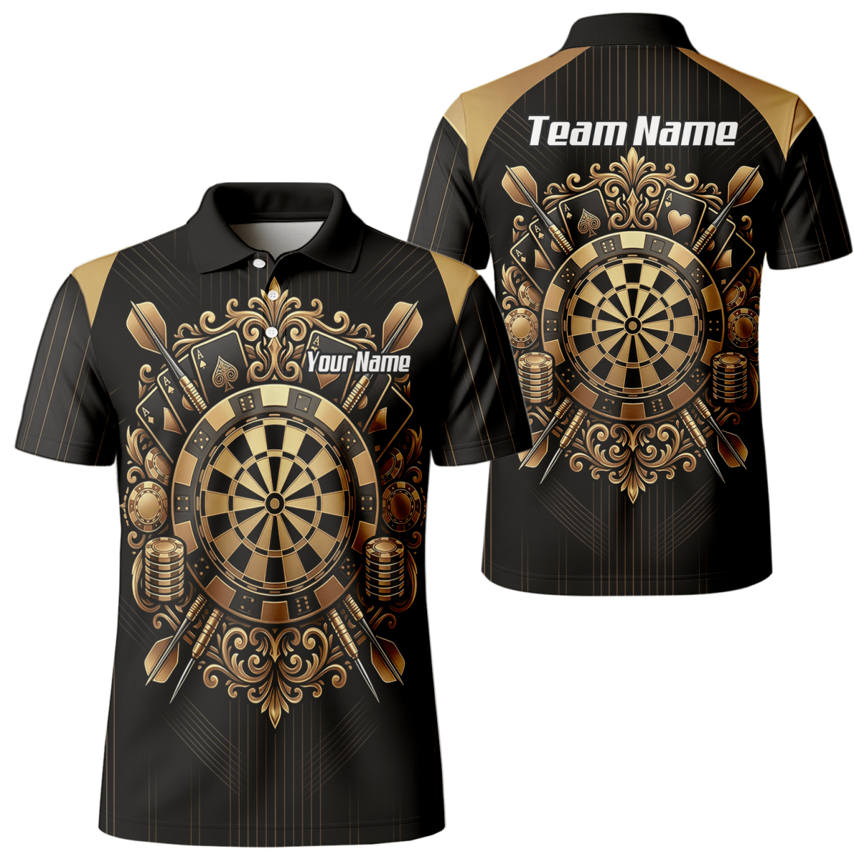 Dart Trikot Herren Personalisierbar – Casino & Poker Design Schwarz Gold D9179 - Outfitsuche