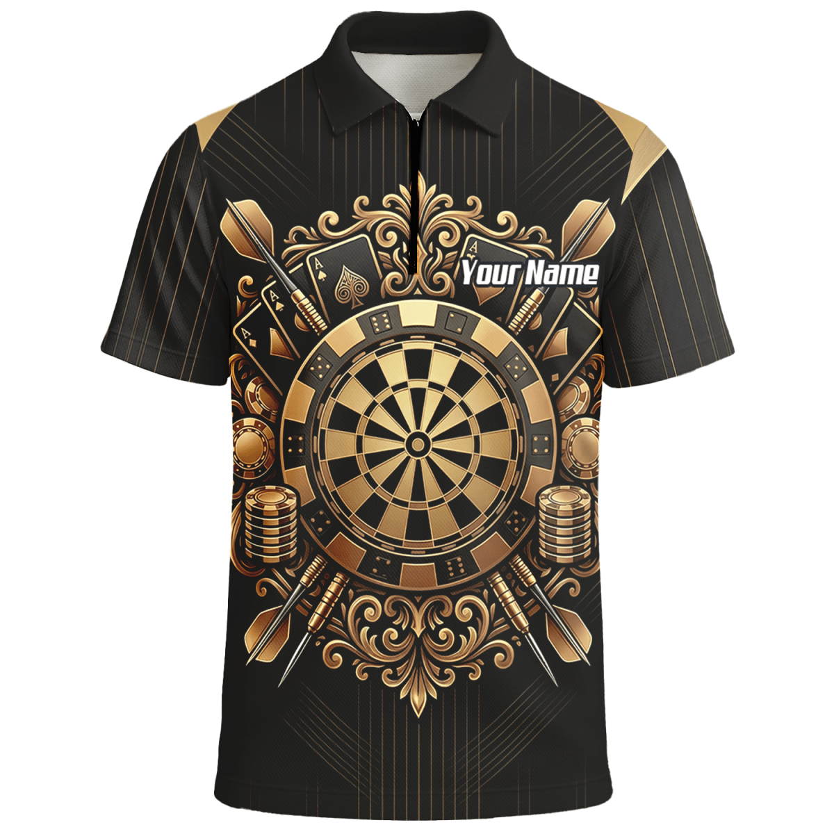 Dart Trikot Herren Personalisierbar – Casino & Poker Design Schwarz Gold D9179 - Outfitsuche