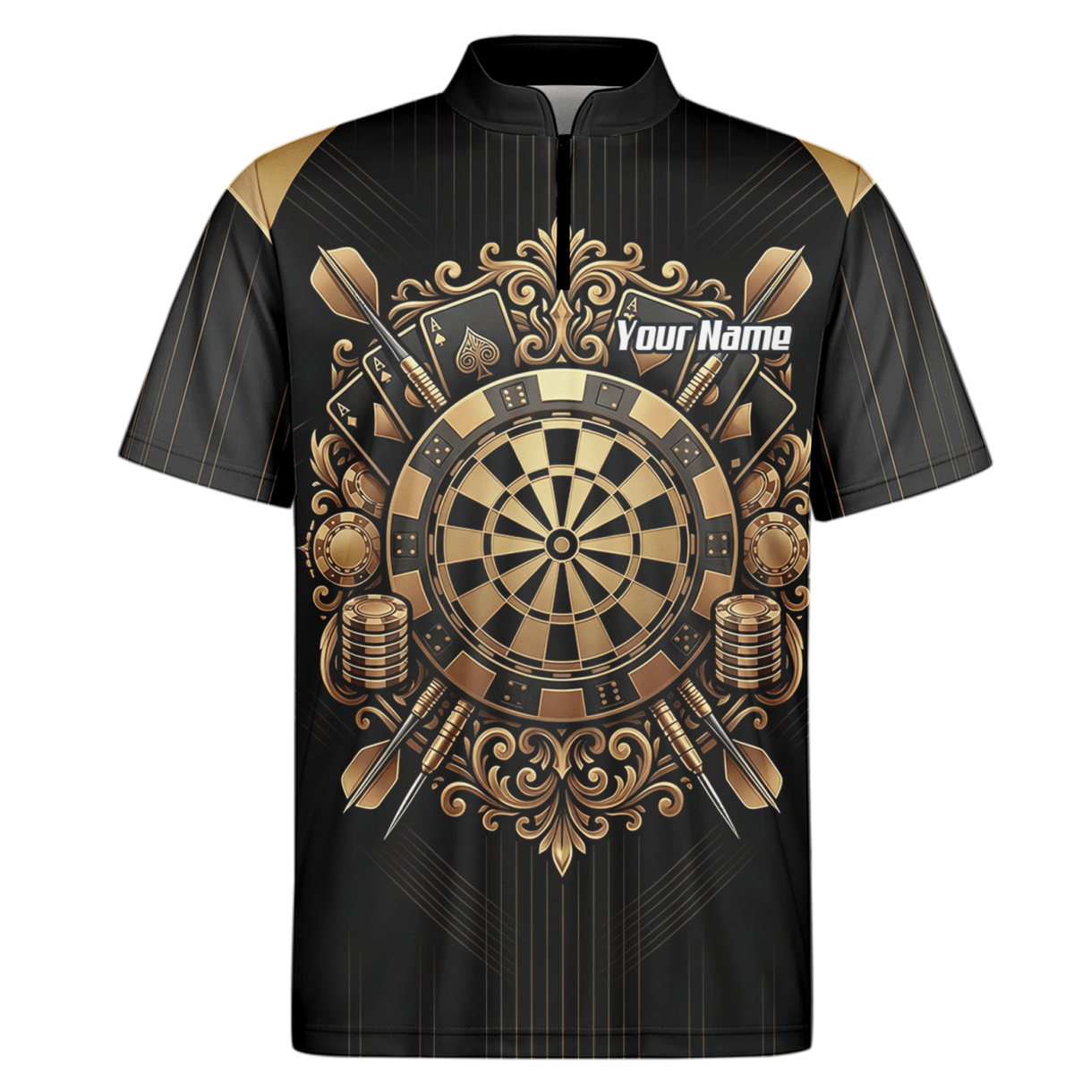 Dart Trikot Herren Personalisierbar – Casino & Poker Design Schwarz Gold D9179 - Outfitsuche
