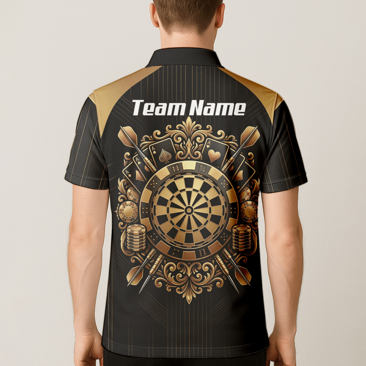 Dart Trikot Herren Personalisierbar – Casino & Poker Design Schwarz Gold D9179 - Outfitsuche