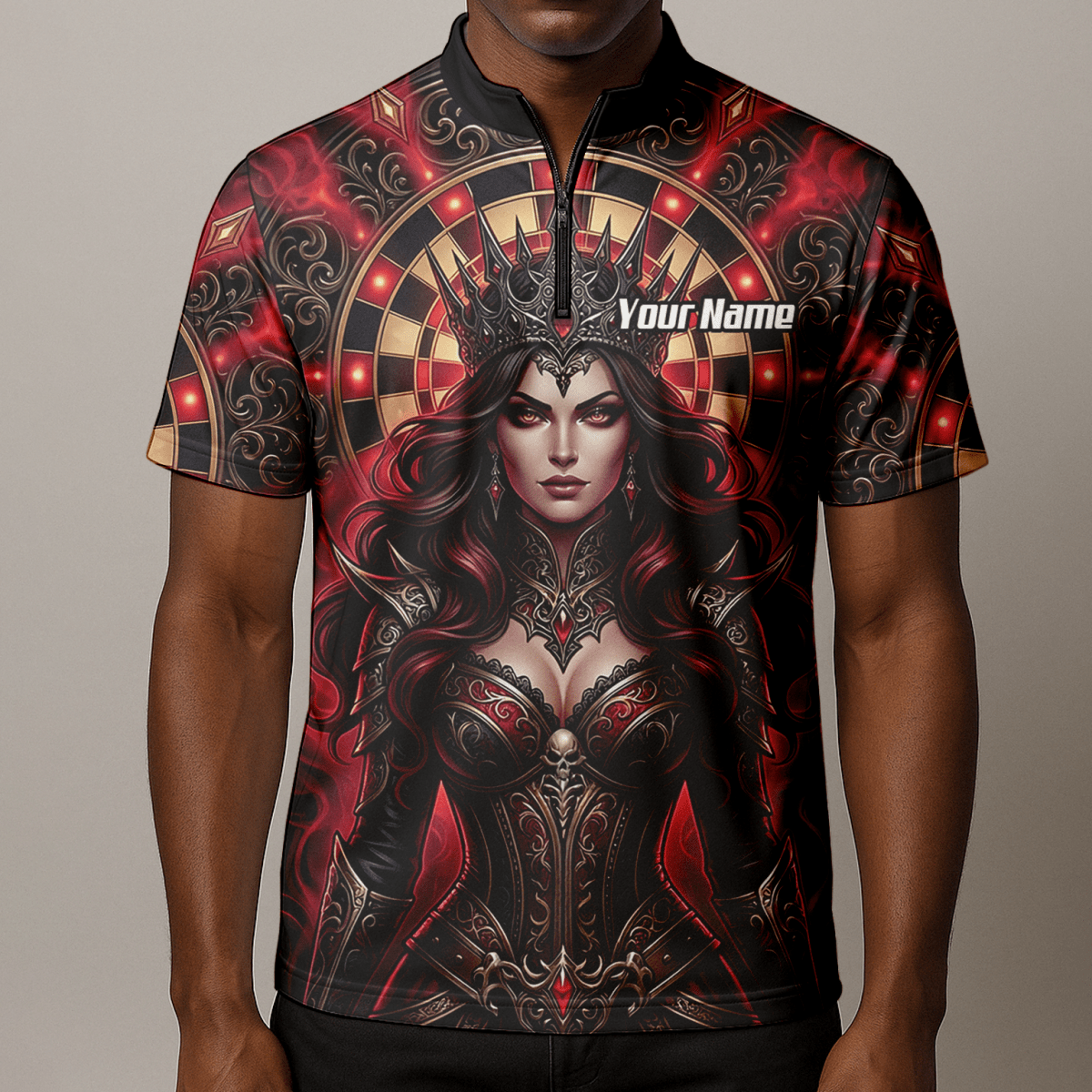 Dart Trikot Herren – Personalisierbar Dark Queen Design Rot Schwarz Z3023 - Outfitsuche