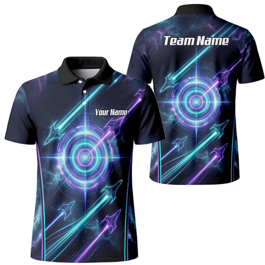 Dart Trikot Herren Personalisierbar – Galaxy Neon Zielscheibe Blau J7924 - Outfitsuche