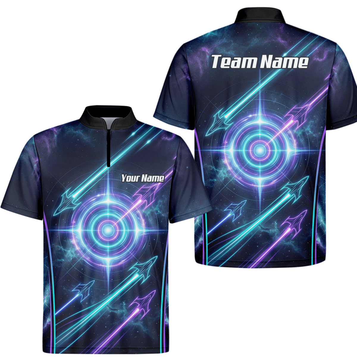 Dart Trikot Herren Personalisierbar – Galaxy Neon Zielscheibe Blau J7924 - Outfitsuche