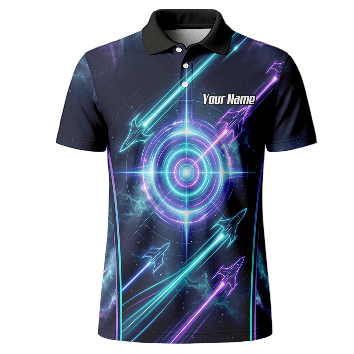 Dart Trikot Herren Personalisierbar – Galaxy Neon Zielscheibe Blau J7924 - Outfitsuche