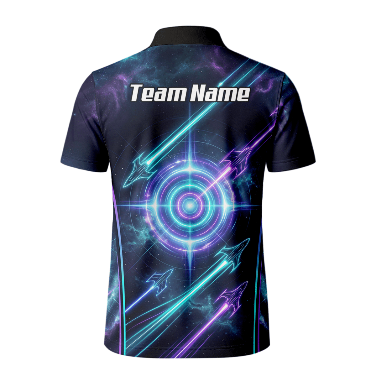 Dart Trikot Herren Personalisierbar – Galaxy Neon Zielscheibe Blau J7924 - Outfitsuche