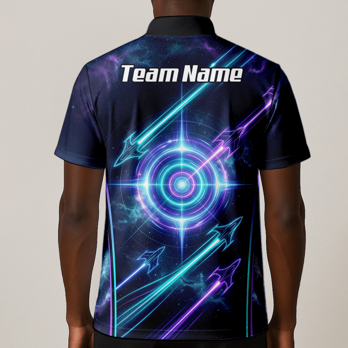 Dart Trikot Herren Personalisierbar – Galaxy Neon Zielscheibe Blau J7924 - Outfitsuche