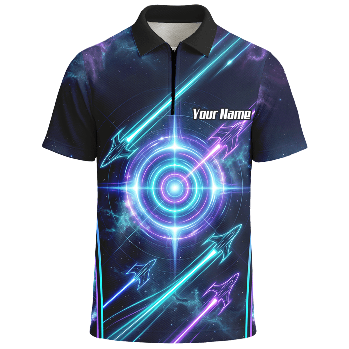 Dart Trikot Herren Personalisierbar – Galaxy Neon Zielscheibe Blau J7924 - Outfitsuche
