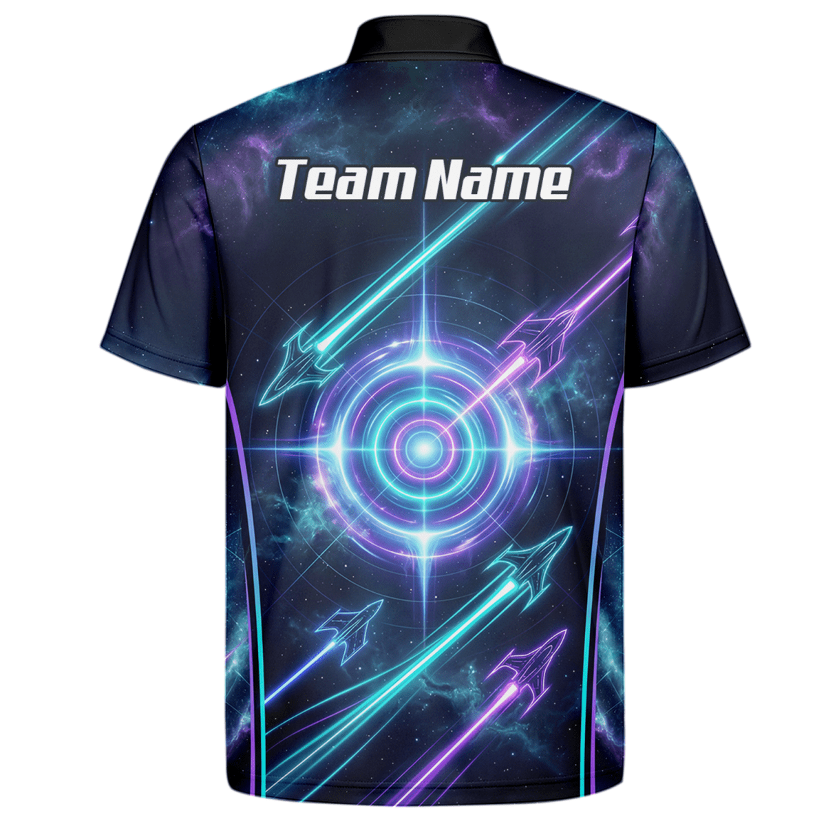Dart Trikot Herren Personalisierbar – Galaxy Neon Zielscheibe Blau J7924 - Outfitsuche