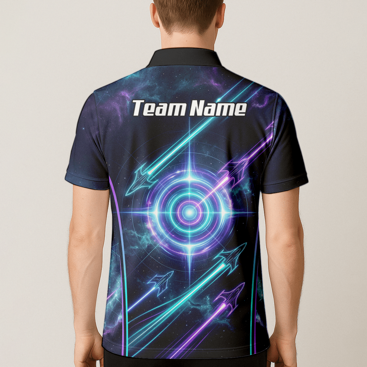 Dart Trikot Herren Personalisierbar – Galaxy Neon Zielscheibe Blau J7924 - Outfitsuche