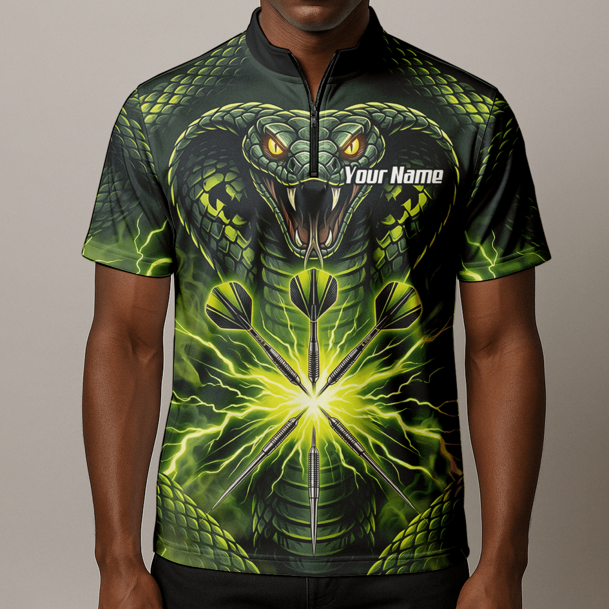 Dart Trikot Herren Personalisierbar – Motiv Kobra & Blitz Grün Q1658 - Outfitsuche