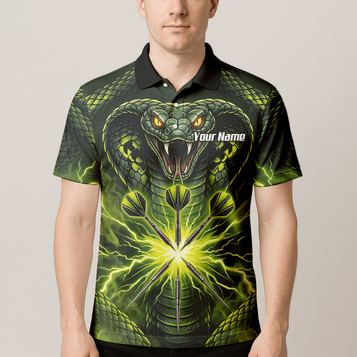 Dart Trikot Herren Personalisierbar – Motiv Kobra & Blitz Grün Q1658 - Outfitsuche