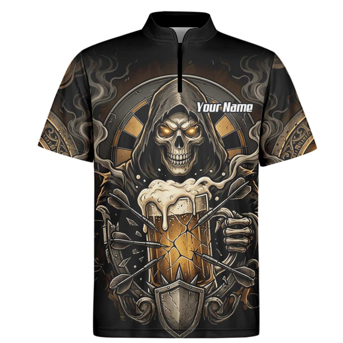 Dart Trikot Herren – Personalisierbar Reaper & Bier Motiv Schwarz Gold W5988 - Outfitsuche