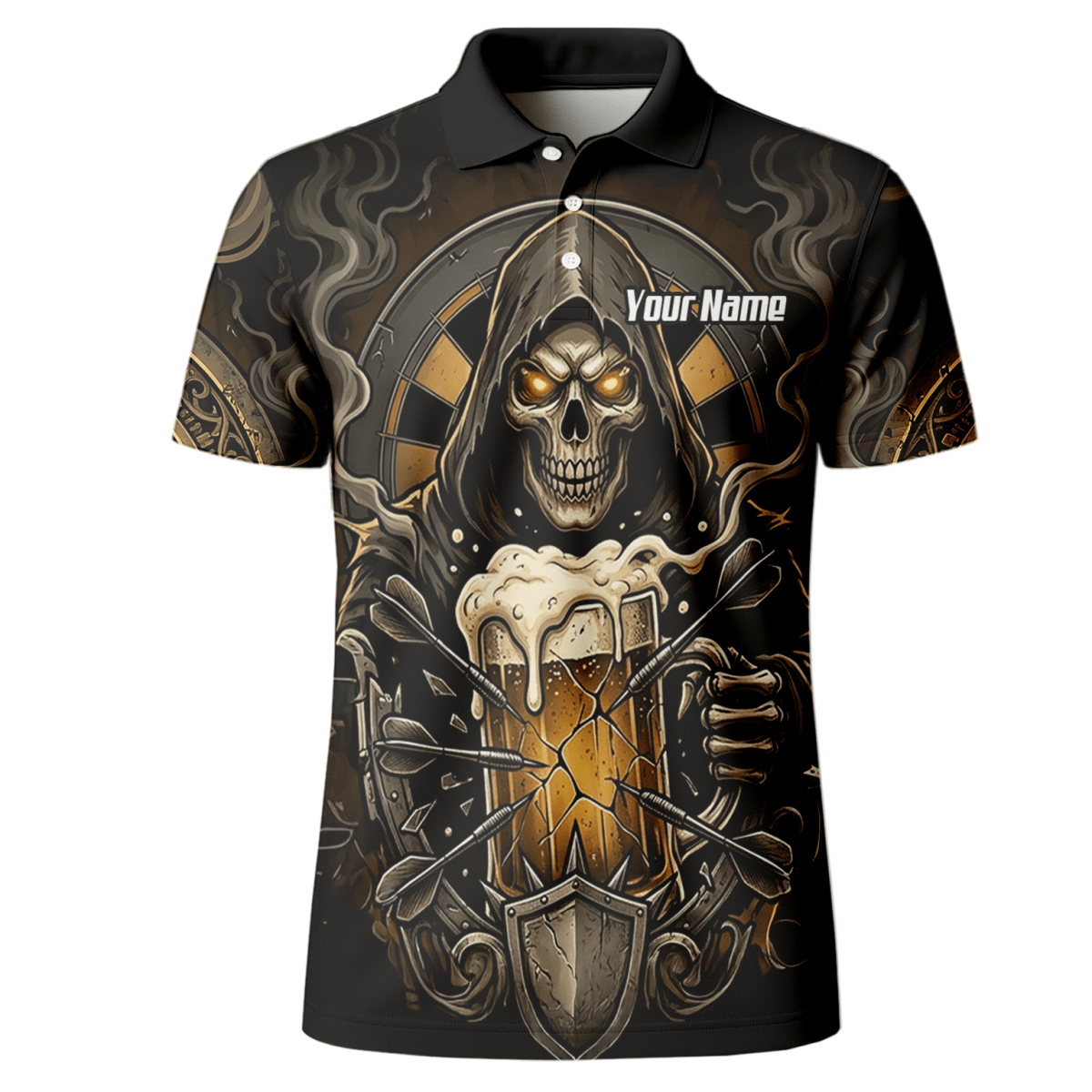 Dart Trikot Herren – Personalisierbar Reaper & Bier Motiv Schwarz Gold W5988 - Outfitsuche