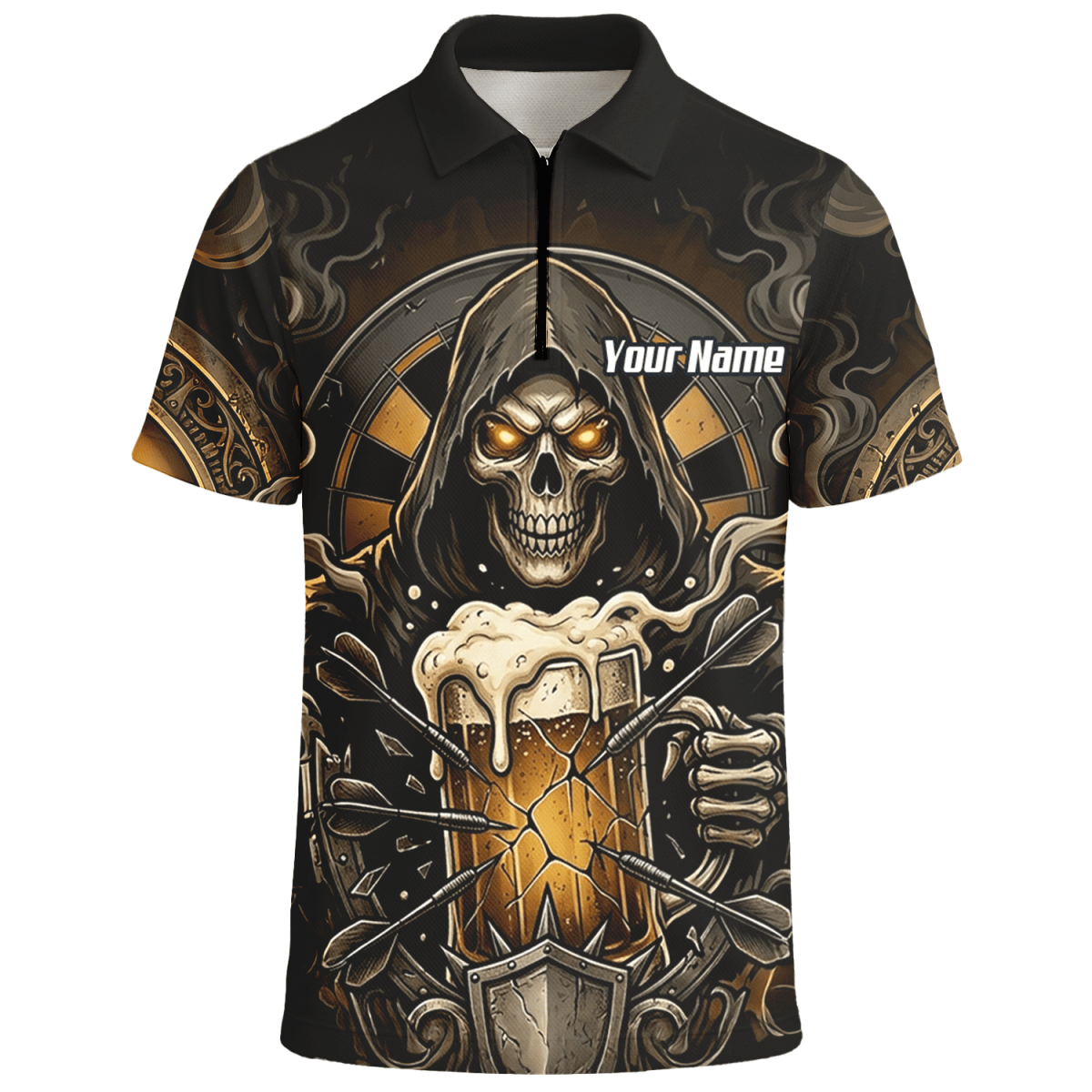 Dart Trikot Herren – Personalisierbar Reaper & Bier Motiv Schwarz Gold W5988 - Outfitsuche