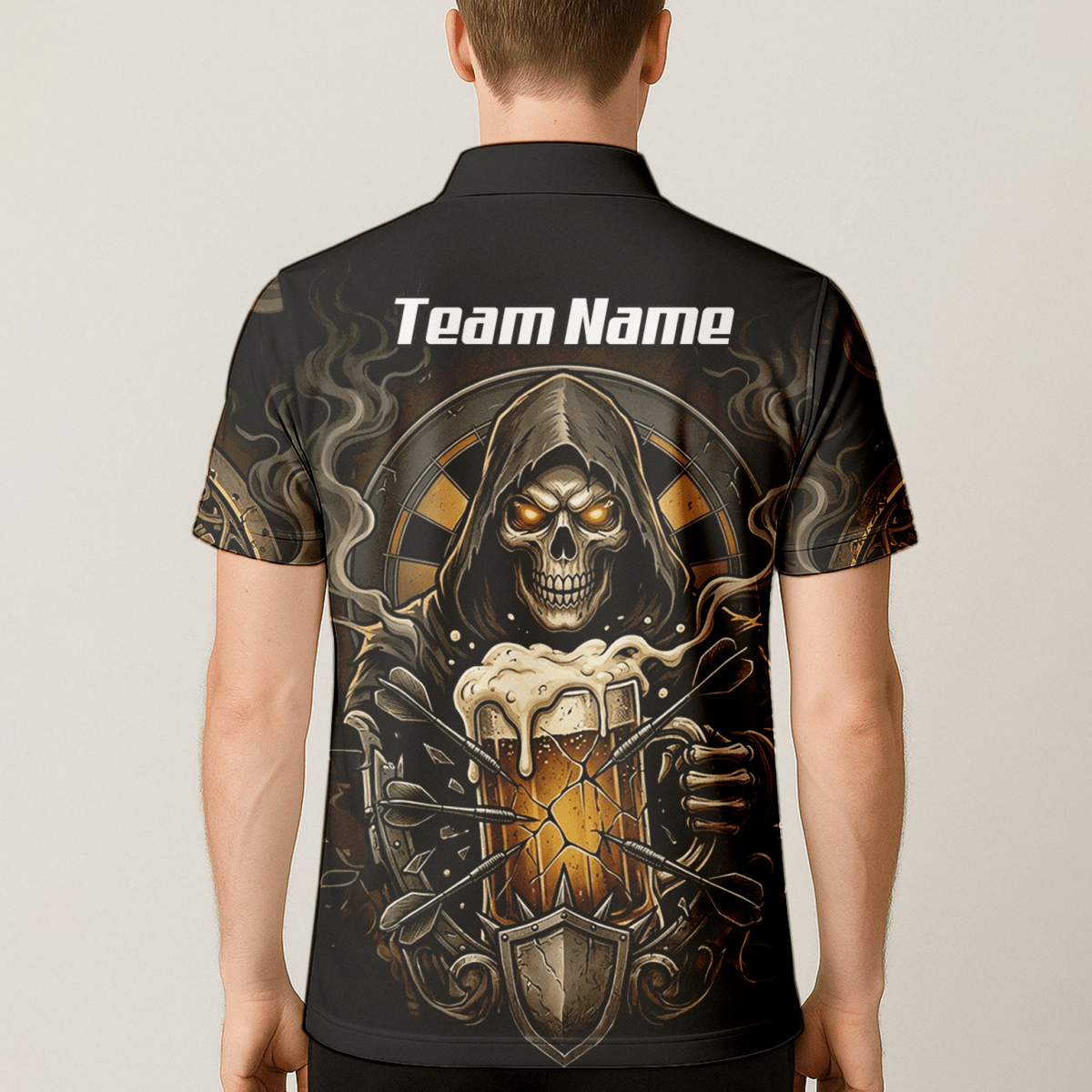 Dart Trikot Herren – Personalisierbar Reaper & Bier Motiv Schwarz Gold W5988 - Outfitsuche