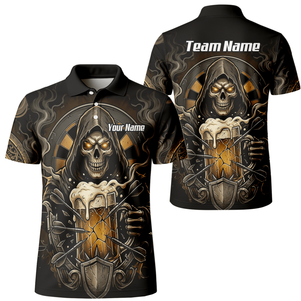 Dart Trikot Herren – Personalisierbar Reaper & Bier Motiv Schwarz Gold W5988 - Outfitsuche