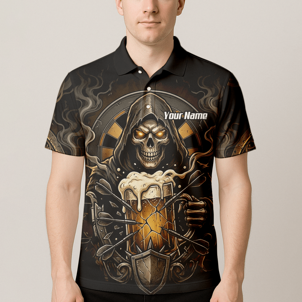 Dart Trikot Herren – Personalisierbar Reaper & Bier Motiv Schwarz Gold W5988 - Outfitsuche