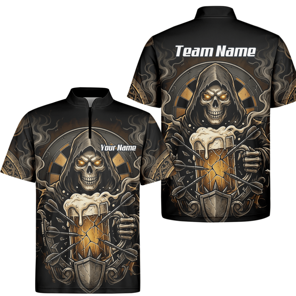 Dart Trikot Herren – Personalisierbar Reaper & Bier Motiv Schwarz Gold W5988 - Outfitsuche