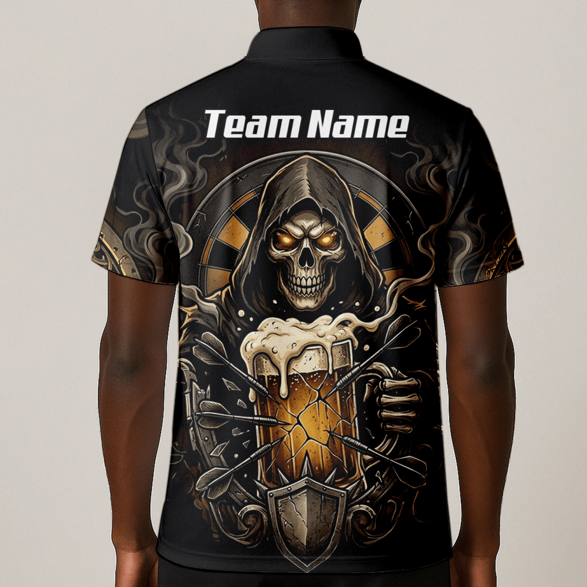 Dart Trikot Herren – Personalisierbar Reaper & Bier Motiv Schwarz Gold W5988 - Outfitsuche