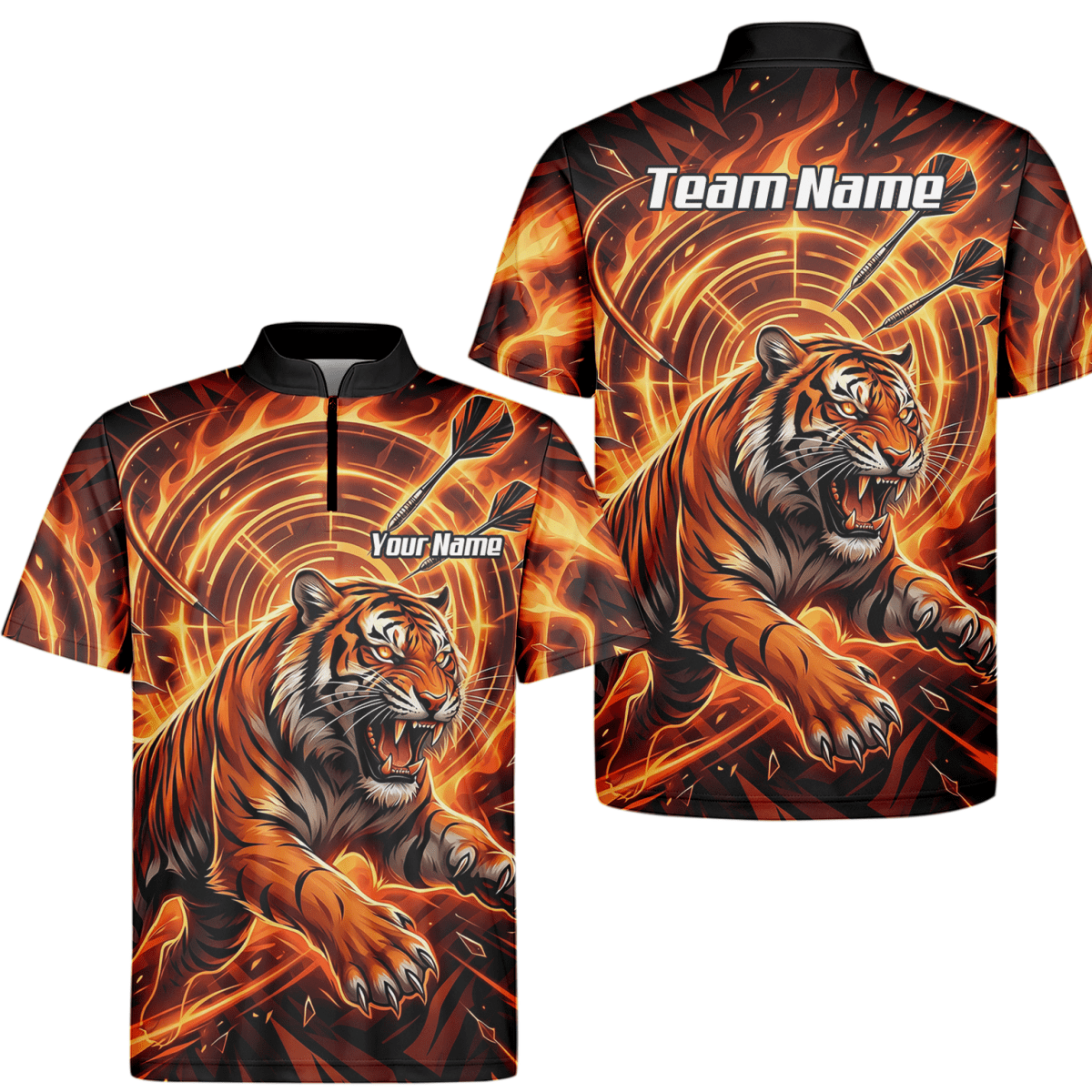 Dart Trikot Herren Personalisierbar – Tiger & Flammen Motiv Orange L1425 - Outfitsuche
