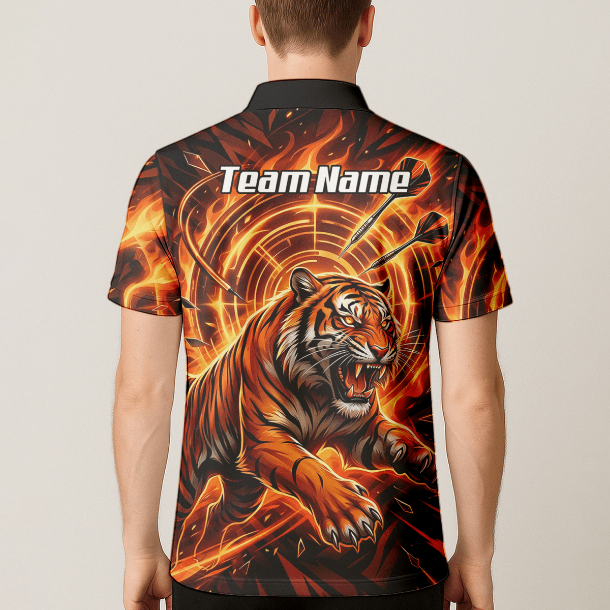 Dart Trikot Herren Personalisierbar – Tiger & Flammen Motiv Orange L1425 - Outfitsuche