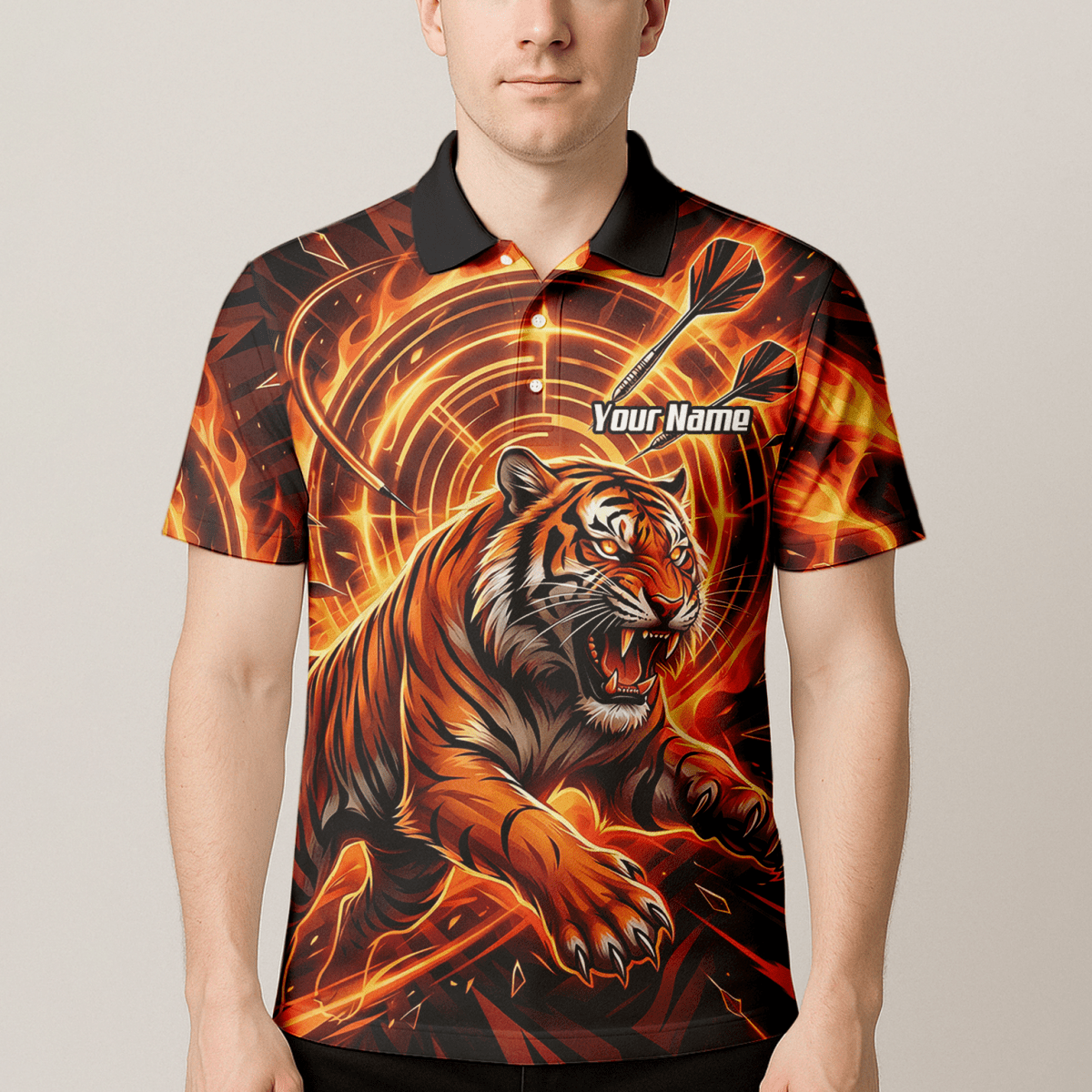 Dart Trikot Herren Personalisierbar – Tiger & Flammen Motiv Orange L1425 - Outfitsuche