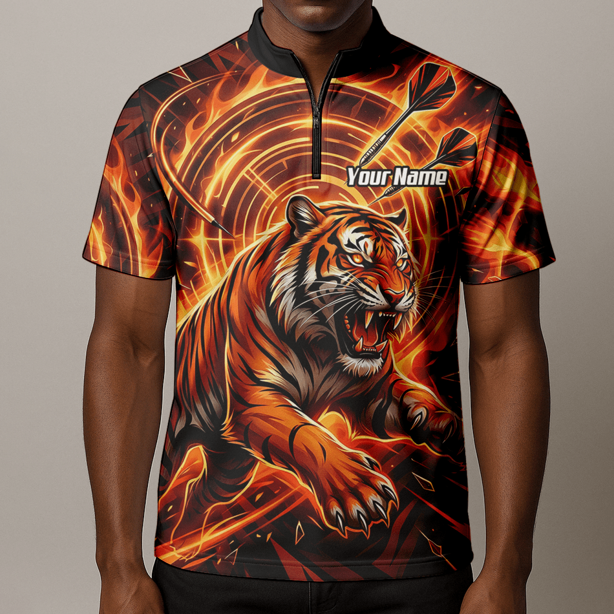 Dart Trikot Herren Personalisierbar – Tiger & Flammen Motiv Orange L1425 - Outfitsuche